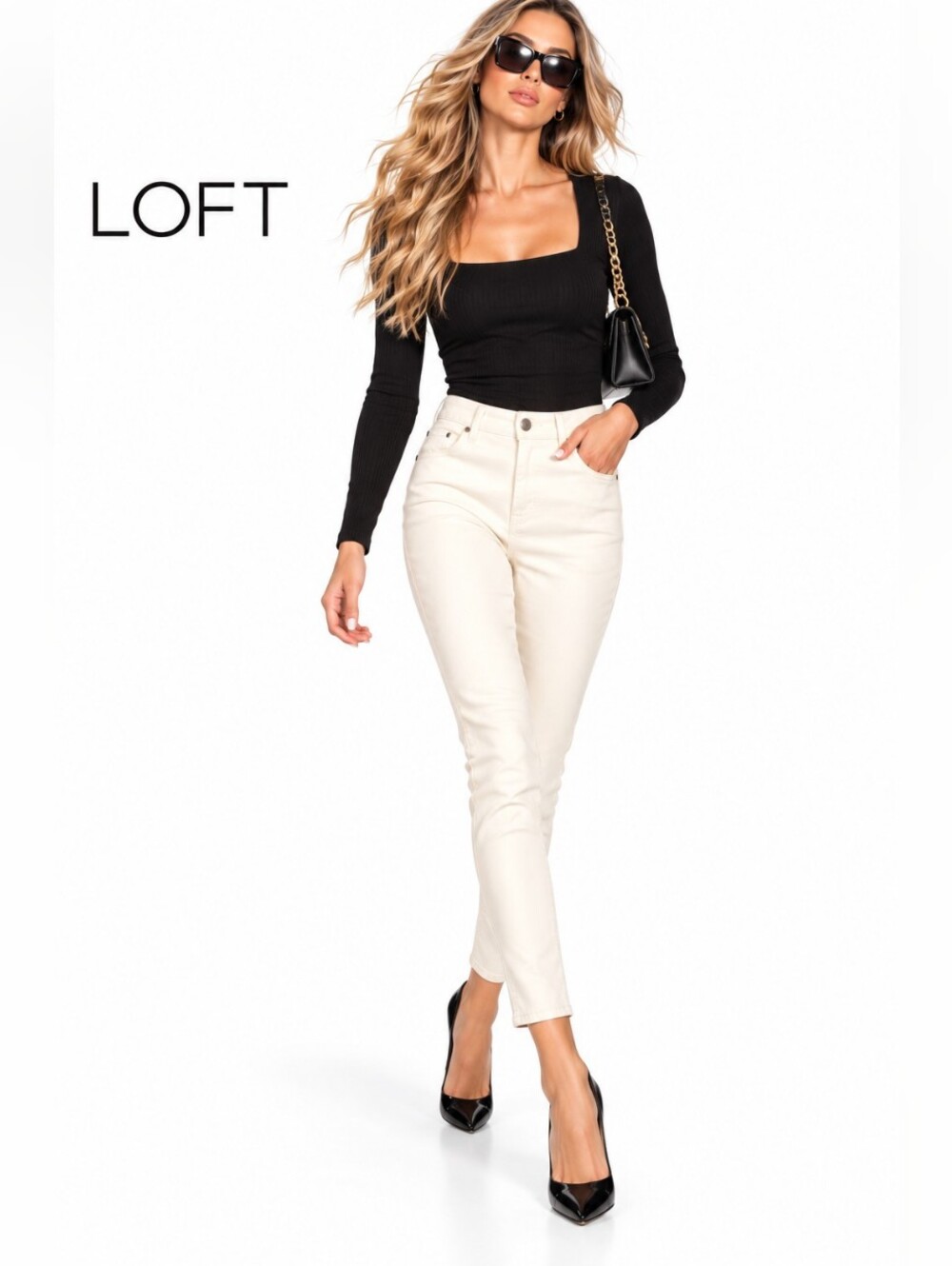 Classic LOFT Outlet skinny jeans in a versatile cream color. Soft stretch denim